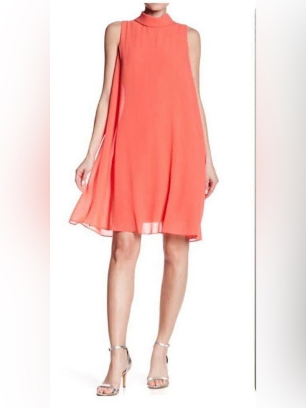 NWT Eliza J Sleeveless Coral High-Neck Swing Dress Size 8 60s mod vibes NEW